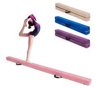 GYMAX Poutre Gymnastique Pliable 210cm pour Enfant, Poutre d'Équilibre Portable, Robuste en Bois Massif, avec Patins Antidérapant, Surface Douce, Transport Facile, pour Danse/Fitness (Rose)