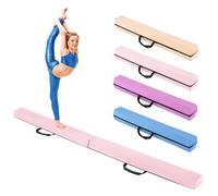 GYMAX Poutre Gymnastique Pliable 210cm, Poutre d'Équilibre Enfant, Revêtement Doux en Daim, Fond Antidérapant, Poignée de Transport, Équipement d'Entraînement à Domicile pour Débutants (Rose)