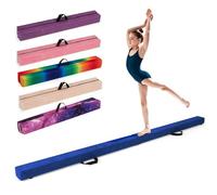 GYMAX Poutre Gymnastique Pliable 240 cm, Revêtement Antidérapant, Structure en Pin, Poignée de Transport, Sol en Mousse Extra-Ferme, pour Entraînement à l'Équilibre pour Les Tout-Petits (Bleu)