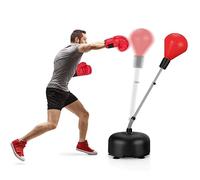 GYMAX Punching-Ball Réglable en Hauteur 140-158cm, avec Base Remplissable, Gants de Boxe, Sac de Frappe sur Pied, pour Adultes & Enfants, pour Boxe, Entraînement, Réduction du Stress
