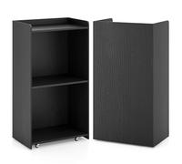 GYMAX Pupitre Mobile avec 2 Étagères et roulettes Verrouillables, Chaire pour Église, Table Haute avec Butées, Comptoir d'accueil pour Salle de Classe, Restaurant, Séminaire, 57 x 37 x 105 cm (Noir)