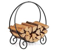 GYMAX Range-bûche Intérieur, Porte-Bûches Rond avec Jambes Surélevés, Support de Bois de Cheminée Métallique Esthétique avec Motif Florale, Capacité 270 kg, 59 x 27 x 64 cm, Montage Facile
