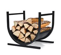 GYMAX Range-bûches Intérieur avec Poignées, Porte-bûches en Métal, Support pour Bois de Chauffage en Forme U, Charge 30 kg, pour Extérieur, 43x36,5x39,5CM