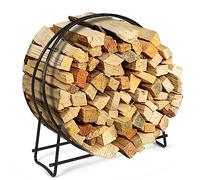 GYMAX Range-Bûches Intérieur Rond, Porte-Bûches en Métal Robuste, Support à Bois de Cheminée, Base Surélevée, Assemblage Facile, pour Extérieur, Maison, Entrepôt, 95x33x102cm