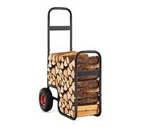 GYMAX Range-Bûches Roulant, Chariot de Transport de Bois de Chauffage, Range-Bûches avec 2 Grandes Roues en Caoutchouc, Cadre en Métal, pour Extérieur et Intérieur