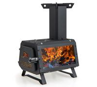 GYMAX Réchaud Extérieur, Poêle à Bois Portable pour Cuisson | 3 Évents d'Aération & Fenêtre Visuelle, Résistante à Chaleur, Pour Camping/Chasse/Pêche/Cuisson