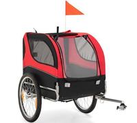 GYMAX Remorque de Vélo Pliable pour Chien et Chat Moyennes et Petits avec Roues Universelles, 3 Portes Zippées et Pare-Brise, Rouge