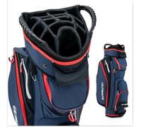 GYMAX Sac Chariot de Golf avec 14 Compartiments et 8 Poches, Sac de Golf avec Capuchon de Pluie et Bandoulière, Bleu et Rouge