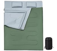 GYMAX Sac de Couchage Adulte 220 x 150 cm, Séparable pour 2 Personnes avec Oreillers, 2 Modes d'Utilisation, Pratique avec Fermetures Éclairs, Design Léger et Étanche, pour Camping, Randonnée (Vert)