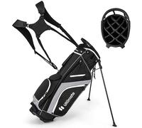 GYMAX Sac de Golf Trépieds avec 14 Séparateurs et 6 Poches de Rangement, pour Boisson, Objets de Valeur, Vêtements, avec Sangle Double, Capuche Anti-Pluie (Gris)