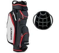 GYMAX Sac pour Chariot de Golf, Grande Capacité avec 14 Compartiments, 8 Poches, Sac pour Golf avec Capuchon de Pluie, Bandoulière (Noir)