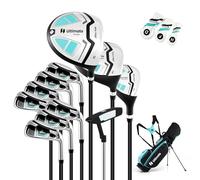 GYMAX Sac Trépied avec 15 Clubs de Golf pour Femmes, Comprenant Un Driver 460CC n° 1, Un Fairway n° 3, Un Hybride, des Fers n° 5, 6, 7, 8, 9, P, S, Un Putter et Un pour Golfeurs Droitiers (Vert)