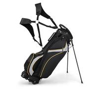 GYMAX Sac Trépied de Golf, Sac de Golf avec 8 Séparateurs de Haut, 7 Poches Zippées, Sac Isotherme, Sangle Double et Capuche de Pluie, Sac de Golf Portable Léger de 2 kg pour Hommes et Femmes