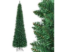 GYMAX Sapin de Noël 270cm Slim Artificiel, 1500 Branches en PVC, Support Métallique Pliable, Sapin Mince pour Maison, Magasin, Bureau