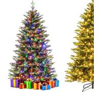 GYMAX Sapin de Noël Artificiel 150cm Lumineux LED, 250 Lumières Multicolores, 844 Branches & Support Métallique, Décoration de Noël pour Magasin, Maison, Bureau