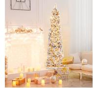 GYMAX Sapin de Noël Artificiel 180 CM, Arbre de Noël Lumineux Décoratif avec 373 Branches, 150 Lumières LED, Recouvert de Neige