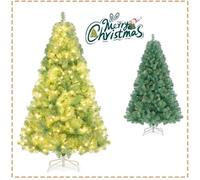 GYMAX Sapin de Noël Artificiel 180cm Lumineux LED Vert, 250 Lumières Blanc Chaud, 8 Modes d'Éclairage, 688 Branches à à Sequins, Décoration de Fête pour Domicile, Bureau