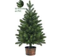 GYMAX Sapin de Noël Artificiel 60 CM, avec 50 Rameaux en PE et Pot de Style Rétro, Décoration Miniature pour Maison, Bureau, Vert