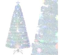 GYMAX Sapin de Noël Artificiel Blanc Lumineux LED 210cm, 270 Branches Iridescentes, 48 Lumières LED Flocon de Neige, Lumière en Étoile, Support en Métal, pour Maison Magasin École Bureau