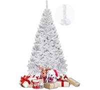 GYMAX Sapin de Noël Blanc 180 CM, avec 650 Branches à Suspension Automatique, Corps Amovible & Base Pliable, Décoration festive