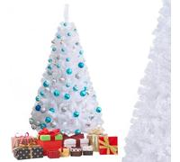 GYMAX Sapin de Noël Blanc 240 cm Artificiel, Apparence Réaliste avec Branches Denses, Installation Facile avec Corps en Sections, Stable avec Base Métallique, pour Intérieur, Extérieur, Maison
