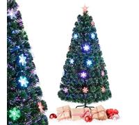 GYMAX Sapin de Noël Lumineux LED 150cm Artificiel, Lumières Colorées, Étoile Décorative Supérieure, Belles Feuilles, Support en Métal