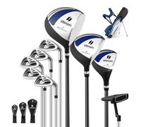 GYMAX Set Complet de Golf 10 Pièces Sac et Clubs, Driver 1#, Bois de Parcours 3#, Hybride 4#, Fers 6# 7# 8# 9#, Pitching Wedge, Putter, Sac de Golf Portable Trépied, pour Hommes Droitiers (Bleu)