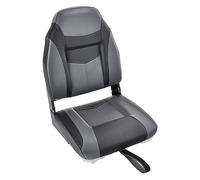GYMAX Siège de Bateau à Dossier Haut, Siège de Pêche Confortable avec Coussin en Mousse à Haute Densité, Siège de Capitaine de Bateau Pliable avec Charnières Flexibles (Noir, 44 x 50 x 60 cm - 1 PC)