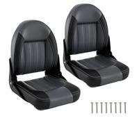 GYMAX Sièges de Bateau 2 Pièces, Dossier Haut Pliable, Siège en Simili Cuir, Rembourrage en Éponge, Compatible avec Piédestal Fixe ou Pivotant, pour Bateau de Pêche, Bateau de Tourisme, Yacht