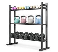 GYMAX Support d'Haltères Réglable à 3 Niveaux, Rack Musculation de Rangement Poids en Métal, Capacité 240 kg, Organisateur Antidérapant pour Salle de Sport à Domicile, 80 x 30 x 80 cm