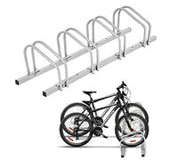 GYMAX Supports à Vélos avec 4/5 Emplacements, Râtelier pour Vélo en Acier avec Largeur Maximale de 55MM, Support de Rangement à Fixer au Sol ou au Mur pour Garage (120 x 32,5 x26 cm)