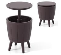 GYMAX Table Basse à Glacière d'Extérieur 2 en 1, Plateau Relevable 49/84cm, Capacité 38L pour 50 Canettes, Effet d'Isolation 12 Heures, avec Trou de Drainage, pour Jardin Cour Piscine Plage (Brun)