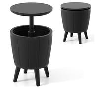 GYMAX Table Basse à Glacière d'Extérieur 2 en 1, Plateau Relevable 49/84cm, Capacité 38L pour 50 Canettes, Effet d'Isolation 12 Heures, avec Trou de Drainage, pour Jardin Cour Piscine Plage (Noir)