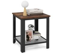 GYMAX Table d'Appoint Carrée à 2 Niveaux, Etagère en Maille Métallique, Table de Chevet de Style Industriel à Cadre en Métal Robuste, Table Basse Compacte, pour Salon, Chambre
