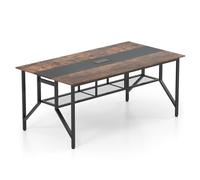 GYMAX Table de Conférence 180 x 96 cm pour 6-8 Personnes, avec Étagère de Rangement Inférieure, Trous de Gestion des Câbles, Bureau de Réunion Style Industrielle pour Salle de Conférence