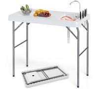 GYMAX Table Extérieure avec Robinet Pliable, pour Camping, Pique-Nique, Barbecue, Design Pliable Portable, Rainures pour Rangement des ustensiles, Table de Préparation de Poisson, de Cuisine