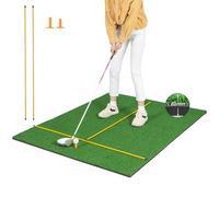 GYMAX Tapis de Frappe de Golf, Tapis d’Entraînement de Golf en Gazon Artificiel, avec 2 Tees en Caoutchouc & 2 Bâtons d'Alignement, Tapis de Pratique de Golf (152cm x 117cm x 32mm)