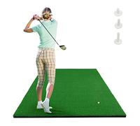 GYMAX Tapis de Golf pour Entraînement de Swing, Gazon 150x100cm Léger Antidérapant, 3 Tees de Hauteur Différents, 2 Trous de Fixation, Tapis de Frappe de Golf pour Intérieur Extérieur Jardin