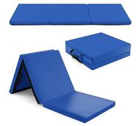 GYMAX Tapis de Gymnastique 180x60x5cm, Portable Pliable en 3 Parties, Combinaisonable avec Attache Auto-Agrippante, Housse en Simili Cuir, Poignées de Transport, pour Yoga, Fitness, Étirement