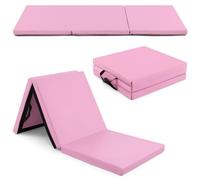 GYMAX Tapis de Gymnastique Épais Pliable 180x60x5cm, Combinaisonable avec Attache Auto-Agrippante, Housse en Simili Cuir, Portable avec Poignées de Transport, pour Yoga, Fitness, Étirement(Rose)