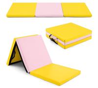 GYMAX Tapis de Gymnastique Épais Pliable 180x60x5cm, Combinaisonable avec Attache Auto-Agrippante, Housse en Simili Cuir, Portable avec Poignées de Transport, pour Yoga, Fitness, Étirement