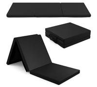 GYMAX Tapis de Gymnastique Épais Pliable 180x60x5cm, Combinaisonable avec Attache Auto-Agrippante, Housse en Simili Cuir, Portable avec Poignées de Transport, pour Yoga, Fitness, Étirement(Noir)