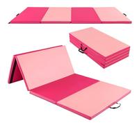 GYMAX Tapis de Gymnastique Pliable Épais 240x116x5cm, Combinaisonable avec Attaches Auto-Agrippante, Portable avec Poignée de Transport, pour Fitness, Exercice, Yoga, Étirement, Pilate (Rose Vif)