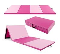 GYMAX Tapis de Yoga 3M, Tapis de Gymnastique Pliable en Cuir Artificiel, Tapis de Sport avec Poignée de Transport, Fermeture à Crochet et Boucle, pour Yoga, Cheerleading, Arts Martiaux