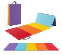 GYMAX Tapis de Yoga, Tapis de Gymnastique Pliable, Tapis de Sport en PU à 5 Plis, Poignées, avec Attaches à Crochets et Boucles, pour Yoga, Arts Martiaux, Physiothérapie