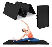 GYMAX Tapis Gymnastique Pliable Épais 240x116x5cm, Combinaisonable avec Attaches Auto-Aggripantes, Surface Imperméable en Simili-Cuir, Rembourré de Mousse EPE, pour Yoga Fitness Pilate (Noir)