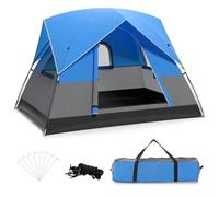 GYMAX Tente de Camping pour 2-3 Personnes, Tente Familiale avec Double Toit Amovible ImperméablE, Tapis de Sol, 4 Fenêtres en Moustiquaire, Sac de Transport, pour Camping, Randonnée