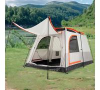 GYMAX Tente de Camping pour 4-6 Personnes, avec Grand Pare-Soleil Avant, Séparateur Intérieur de 2 Pièces, Fenêtre Maillée et 2 Portes Latérales Grillagées Enroulables (Gris)