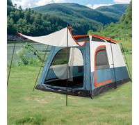 GYMAX Tente de Camping pour 4-6 Personnes, avec Grand Pare-Soleil Avant, Séparateur Intérieur de 2 Pièces, Fenêtre Maillée et 2 Portes Latérales Grillagées Enroulables (Bleu)