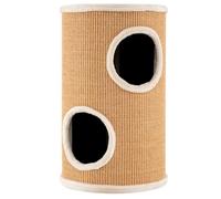 GYMAX Tonneau à Gratter pour Chat 60cm avec 2 Cachettes, Tour à Griffer Chat avec Perchoir en Peluche, Griffoir en Sisal, Entrées, Meuble Colonne pour Chatons, Ø 36 cm